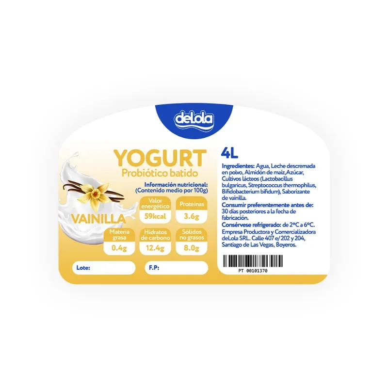 Yogurt Probiótico de coágulo batido deLola 4Lt sabor Vainilla