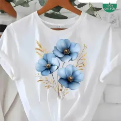 Pullover blanco flores azul 