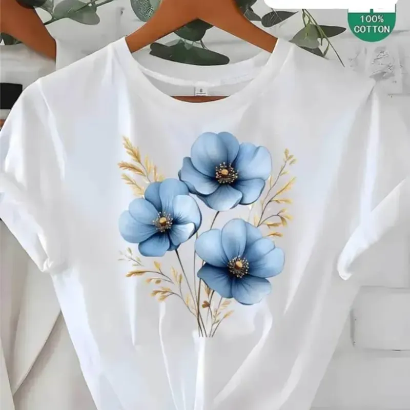 Pullover blanco flores azul 