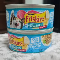 PURINA FRISKIES TASTY TREASURES 5.5 oz (Pescado del Océano y Atún en salsa)