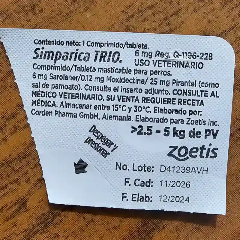 SIMPÁRICA TRÍO 6 MG (2.5- 5 KG)