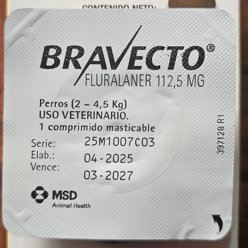 Bravecto para Perros Muy Pequeños (2 a 4.5 kg) - Pastilla Masticable