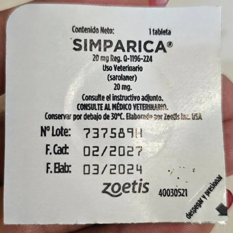 SIMPARICA 20 MG (5-10 KG) SAROLANER 