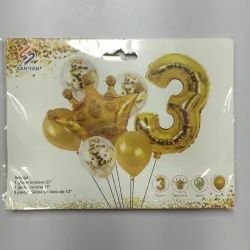 ‼️Set de 7 piezas- 3er añito con Corona (DORADO)‼️