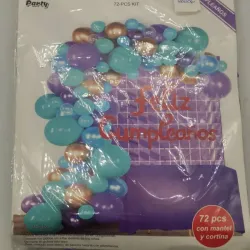 ‼️Set de Globos de 72 Piezas - Morado, Azul y Acqua (Cortina y Mantel)‼️