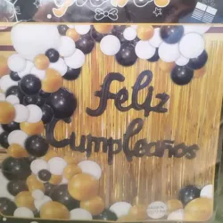 ‼️SL-123 Set de Globos de 58 Piezas - Dorado, blanco y negro (Cortina)‼️