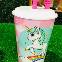 ‼️Vaso temático con absorbente  unicornio‼️