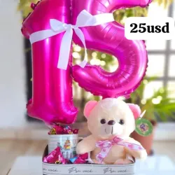 Caja de numero con peluche y bombones