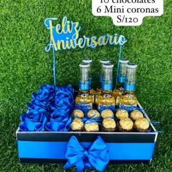 Caja sorpresa con cerveza , bombones y flores