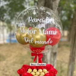 Caja sorpresa con globo burbuja y bombones