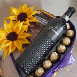 Vino tinto y girasoles 