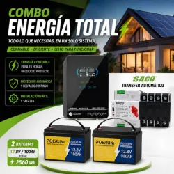 Inversor: *solar SUMRY 4000W / 110V* Batería: *2X 12.8V 100Ah LifePO4* Transfer: *SACO