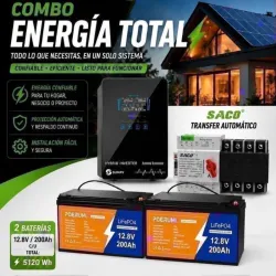 Inversor: *solar SUMRY 4000W / 110V* Batería: *2X 12.8V 200Ah LifePO4* Transfer: *SACO*