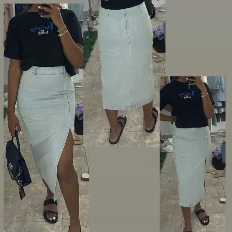 Saya denim con abertura lateral 