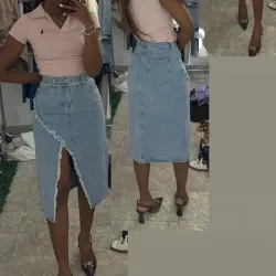 Saya denim con abertura 