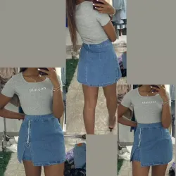 Saya denim con diseño de zíper