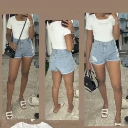Short denim ripeado 