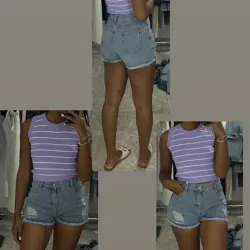 Short denim ripeado 