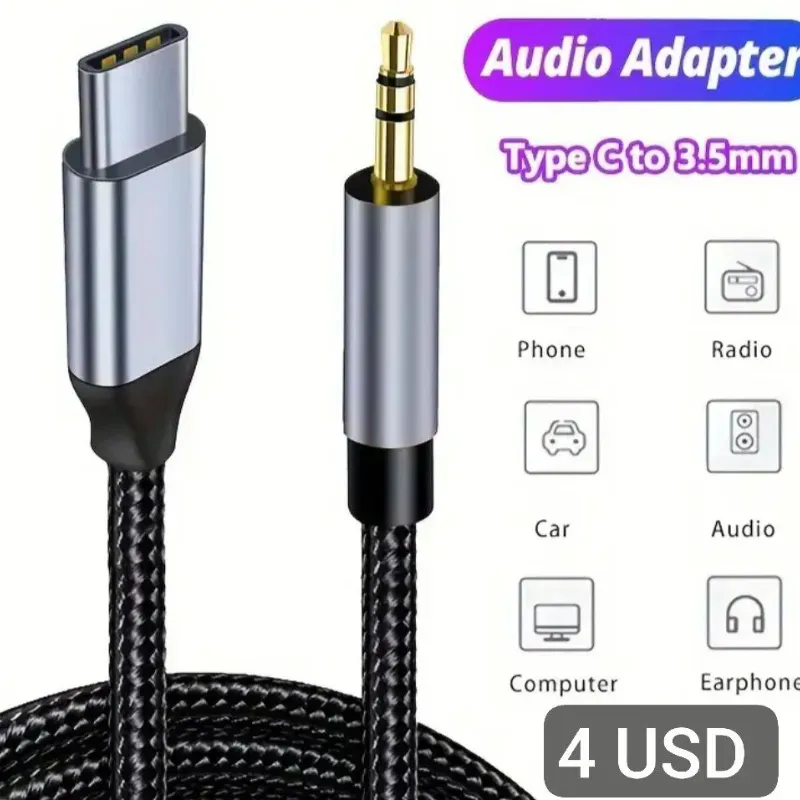Cable Adaptador de Altavoz 3.5mm Macho a USB-C 