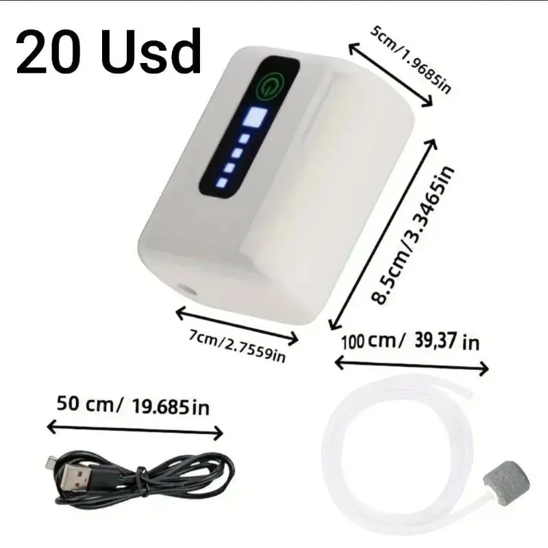 Mini oxigenador para acuarios recargable 