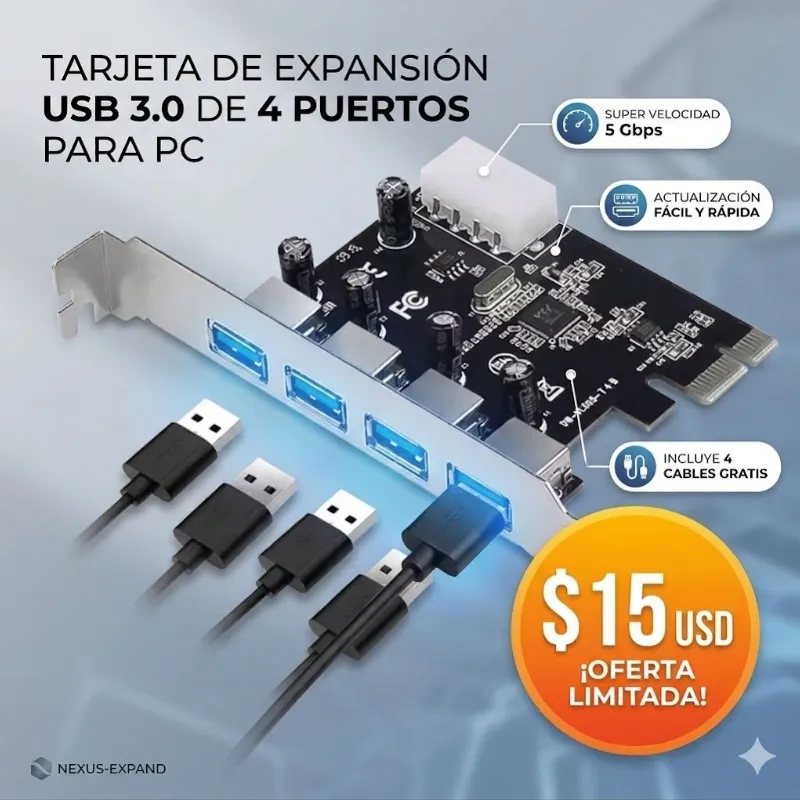 Tarjeta de expansión USB 3.0 4 puertos