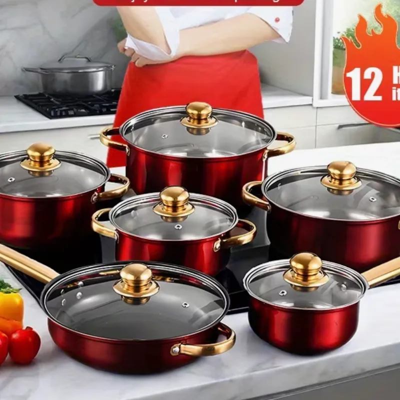 Juego de 12 piezas de calderos rojos