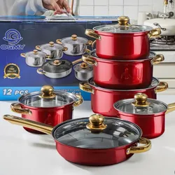 Juego de 12 piezas de calderos rojos