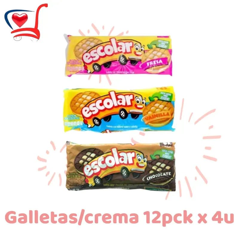 Galletas Escolar rellenas con crema x 12pck x 4u