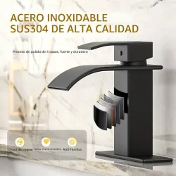 🍄 Grifo lavamanos - Mezcladora pila de lavamanos para agua 💧 fria y caliente ♨️. Diseño cuadrado negro de acero inoxidable.