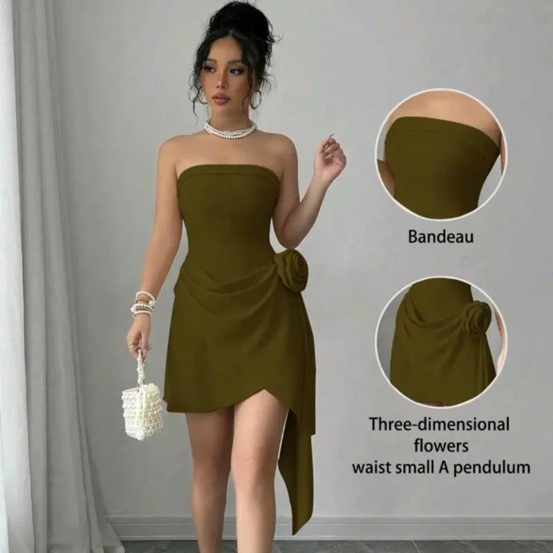 Vestido "Alessia" con Drapeado y Flor 3D