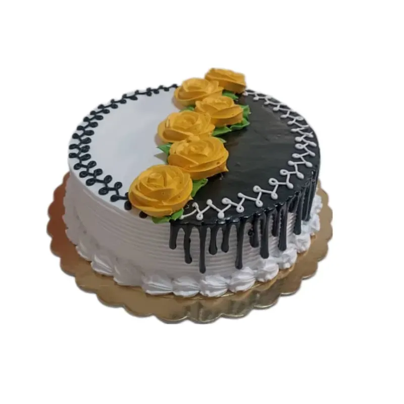 Cake en blanco y negro con rosas amarillas (8 comensales) - 255817