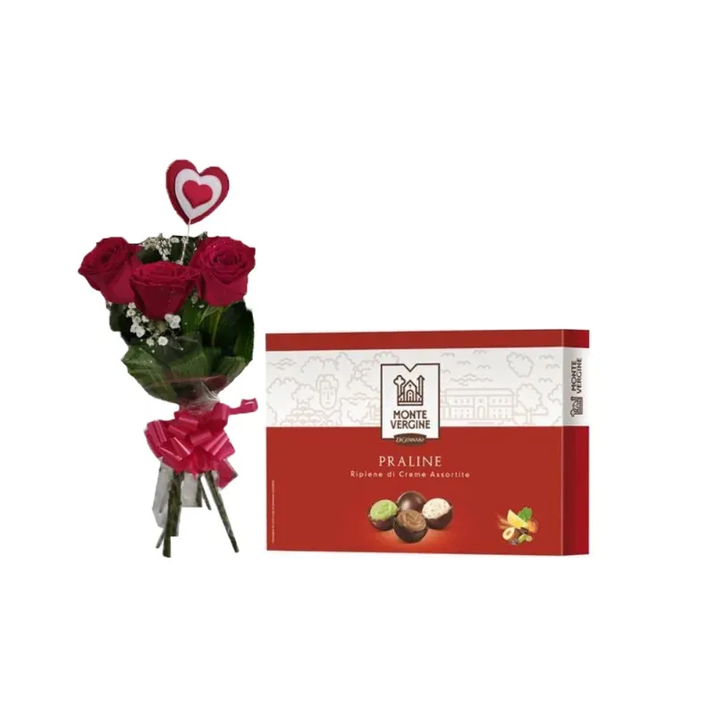 Rosas + perlas de chocolate rellenas de crema