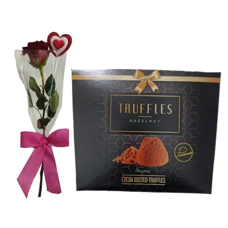 Una rosa + confección de trufa al cacao con sabor avellana - 267592