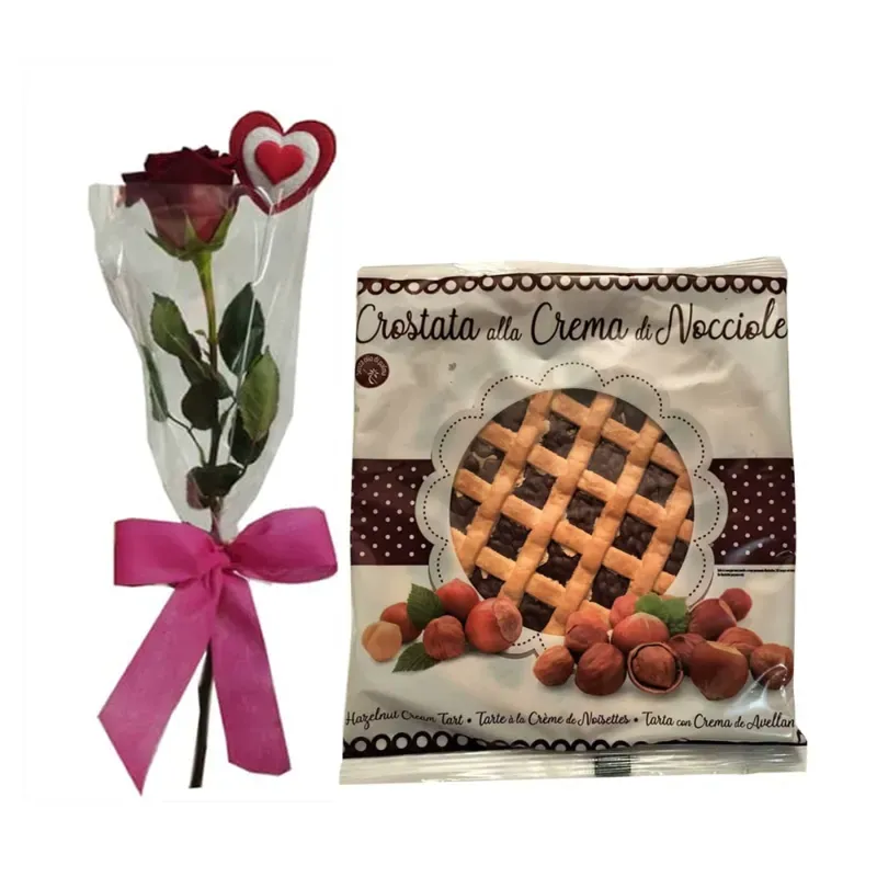 Una rosa + Crostata italiana de nutela con avellana para 6 personas (350 g)