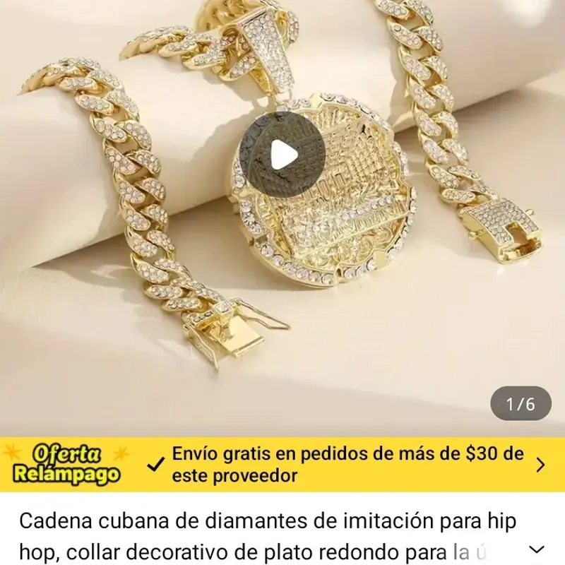 Cadena cubana de diamantes de imitación para Hip Hop