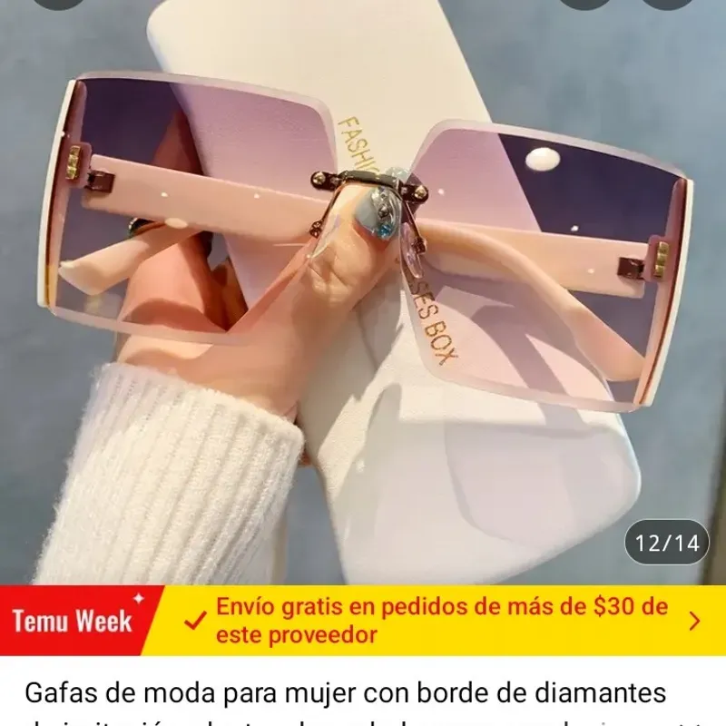 Gafas de moda para mujer con bordes de diamantes de imitación y lentes degradado para conducir 