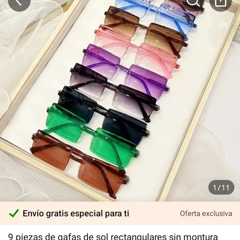 Gafas de sol rectangulares sin montura con lentes de grandiente de oseano 