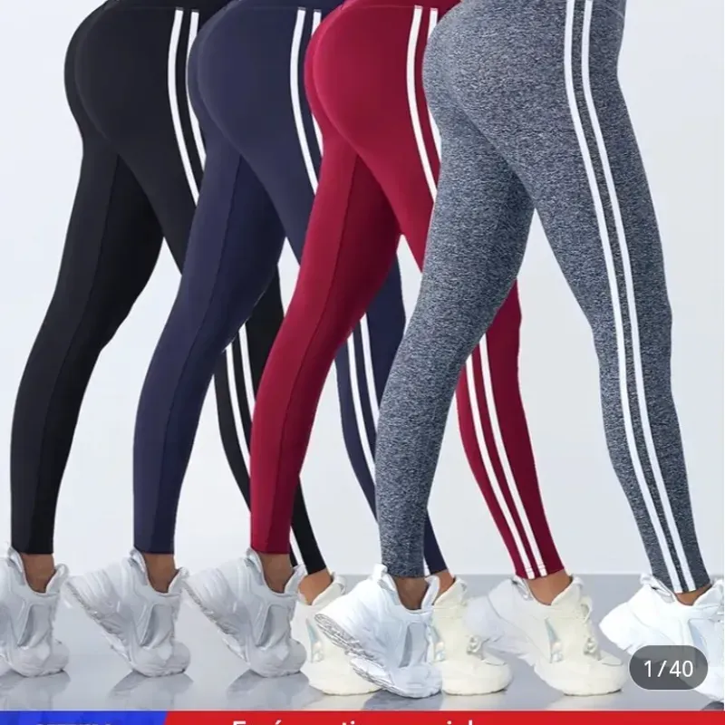 Leggins deportivo elástico con rayas laterales multicolor vibrante 