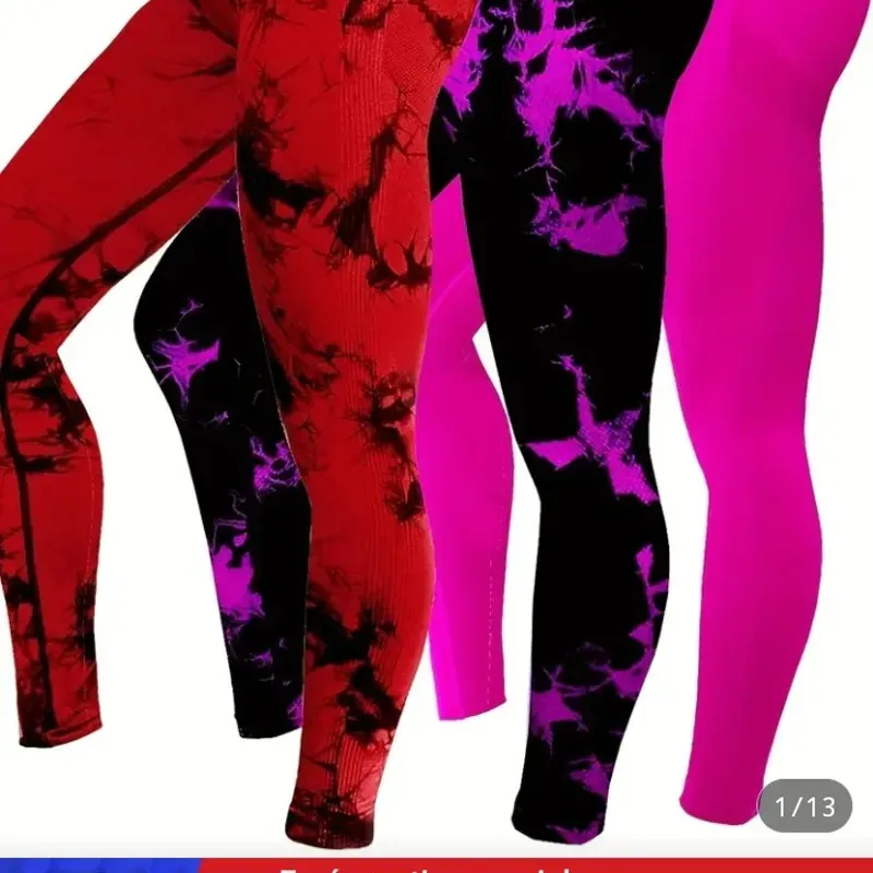 Tie Dye Leggins deportivos para yoga. Pantalones ajustados sin costuras de cintura alta 