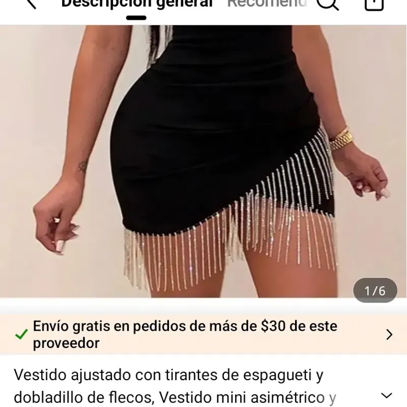 Vestido ajustado con tirantes de espaguetis y dobladillos de flecos