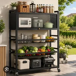 Estante para Cocina de metal con ruedas y puertas