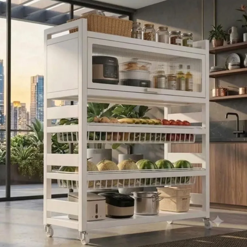 Estante para Cocina de metal con ruedas y puertas