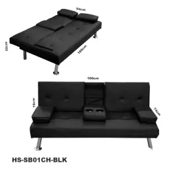 Sofa cama negro con portavasos