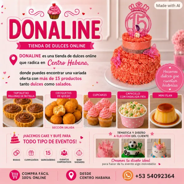 Bienvenido a un mundo de sabores hechos con amor, dónde creamos dulces detalles para acompañar tus momentos especiales según tus gustos y la ocasión.
🍰 Diseños personalizados
🍰 Detalles para cumpleaños y celebraciones
🍰 Mesas de dulces y regalos especiales
"DULCES QUE CUENTAN HISTORIAS"