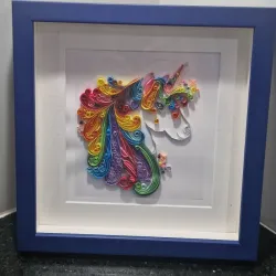 Cuadro con diseño en papel: "Unicornio 3D”