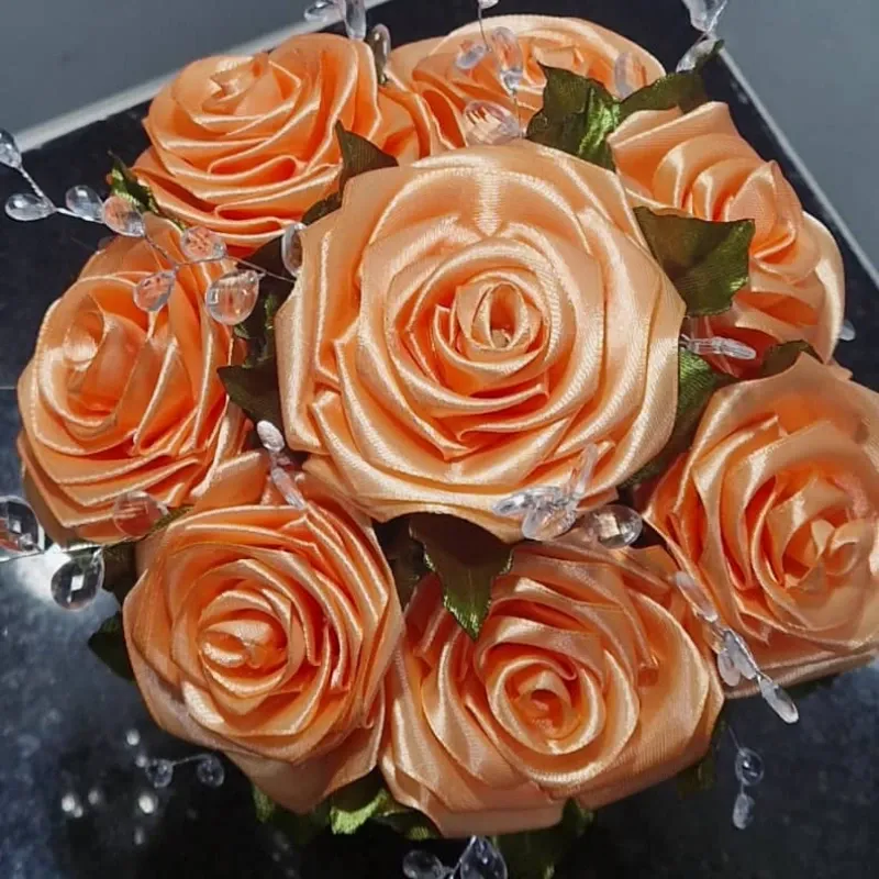 Jarrón Doble con Rosas de Cinta y Cristales Tornasolados