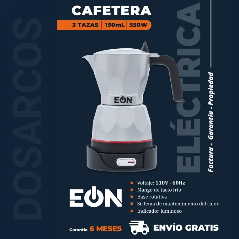 CAFETERA 3 TAZAS ELÉCTRICA EÓN GRIS (FAD)