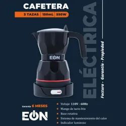 CAFETERA 3 TAZAS ELÉCTRICA EÓN NEGRA (FAD)