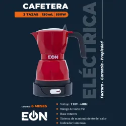 CAFETERA 3 TAZAS ELÉCTRICA EÓN ROJA (FAD)