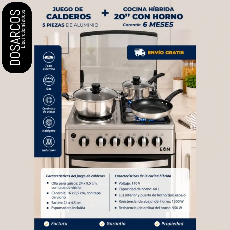 COCINA CON HORNO + JUEGO DE CALDEROS (FAD)